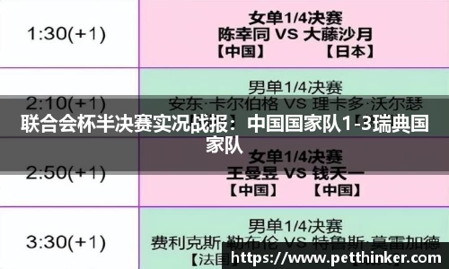 联合会杯半决赛实况战报：中国国家队1-3瑞典国家队